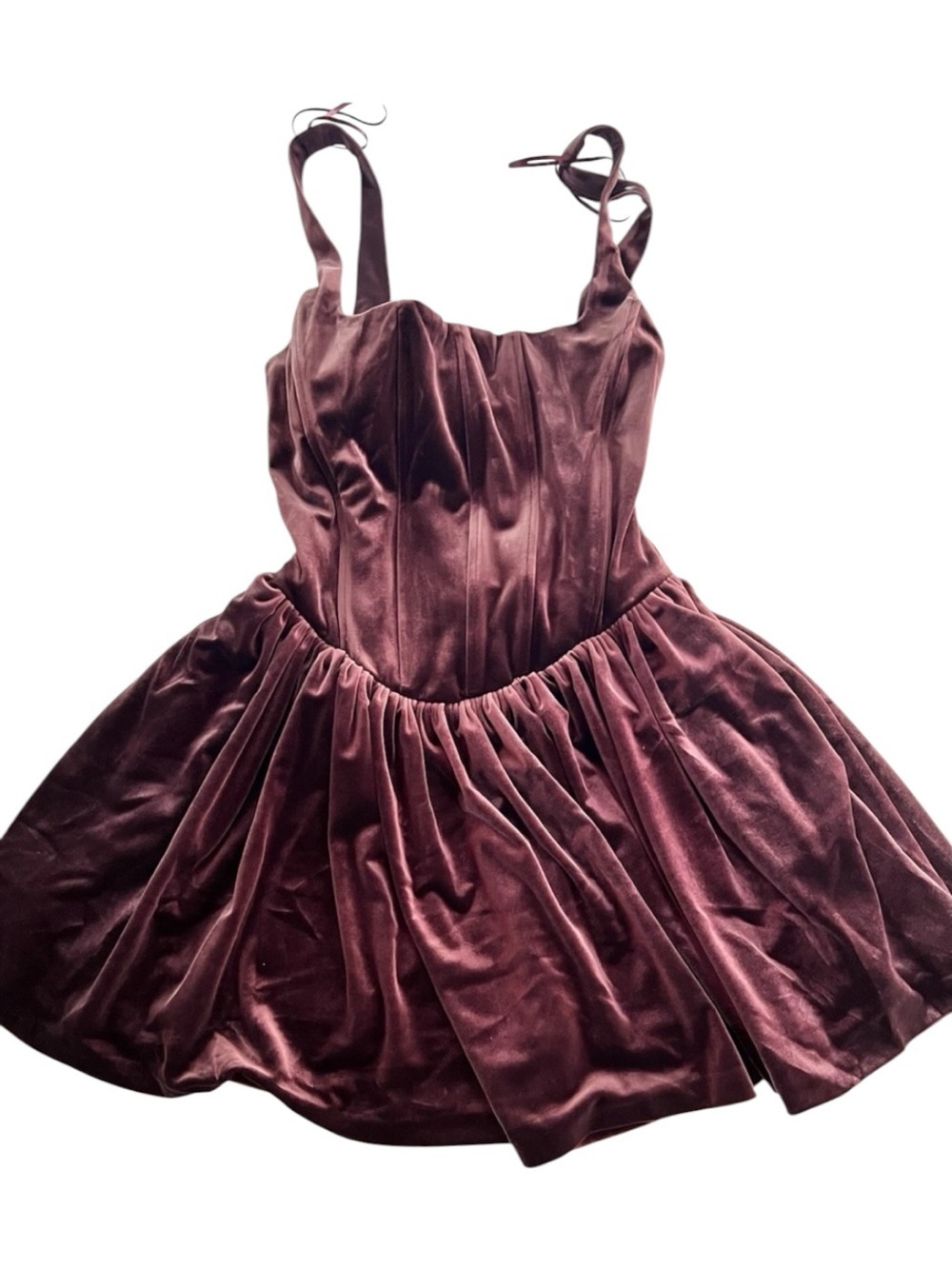 ZARA Velvet Corset Mini Dress Maroon Burgundy Bubble Hem Size S - Picture 4 of 9